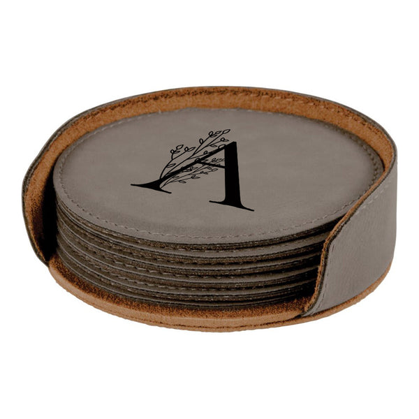 Gray Leather Coaster Set