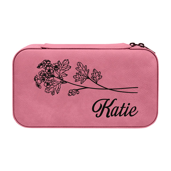 Big Pink Leather Jewelry Travel Case