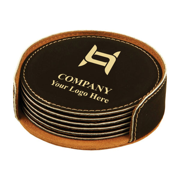 Black Gold Leather Coaster Set