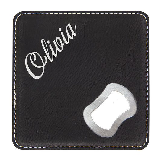 Black Silver Leather Coaster