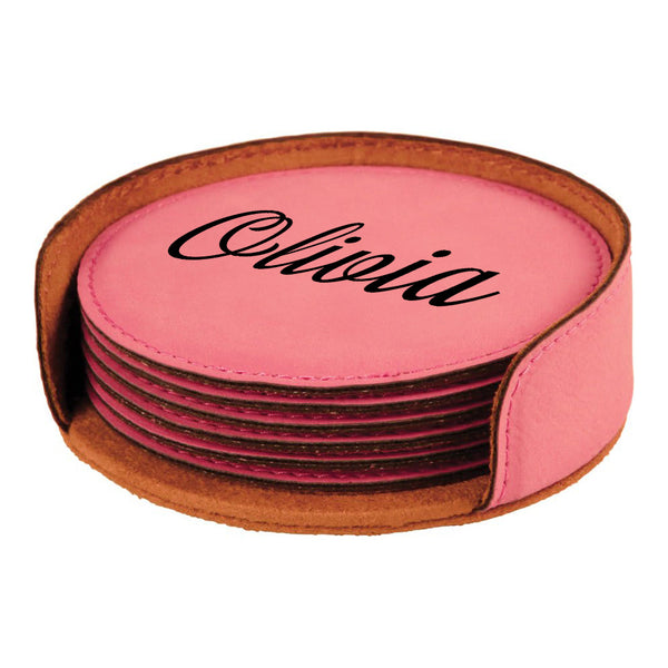 Pink Leather Coaster Set