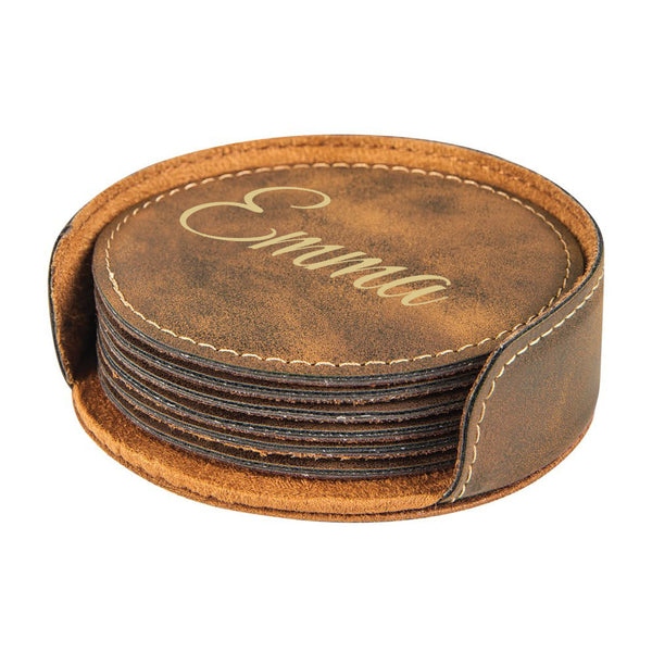 Rustic Gold Leather Coaster Set