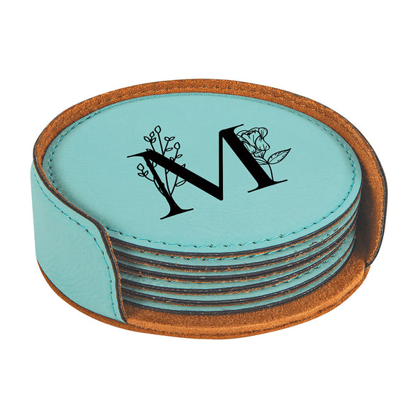 Teal Leather Coaster Set