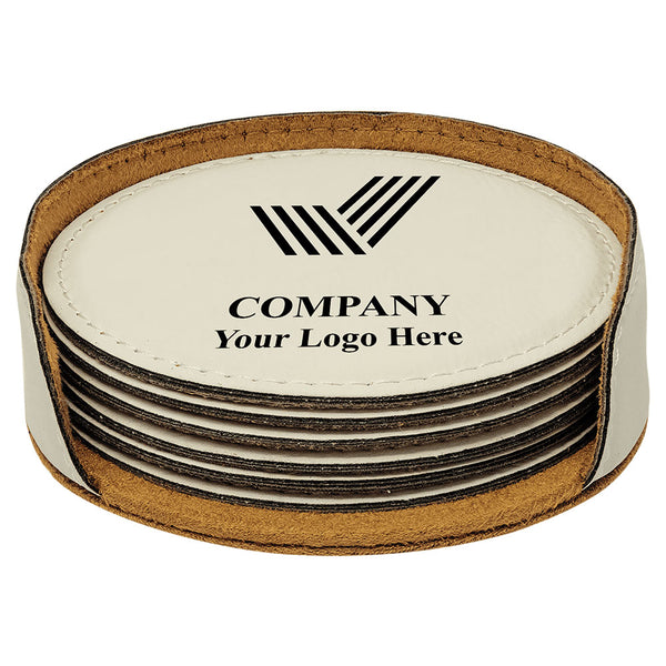 White Leather Coaster Set