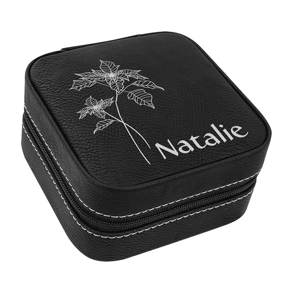 Black Silver Leather Jewelry Travel Case