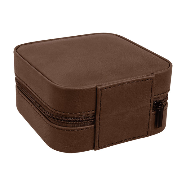 Dark Brown Leather Jewelry Travel Case