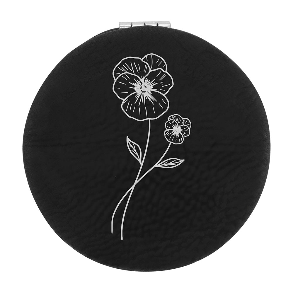 Black Silver Vegan Leather Compact Mirror