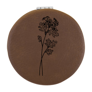 Dark Brown Vegan Leather Compact Mirror