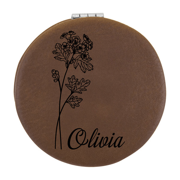 Dark Brown Vegan Leather Compact Mirror