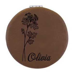 Dark Brown Vegan Leather Compact Mirror