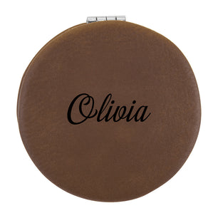 Dark Brown Vegan Leather Compact Mirror