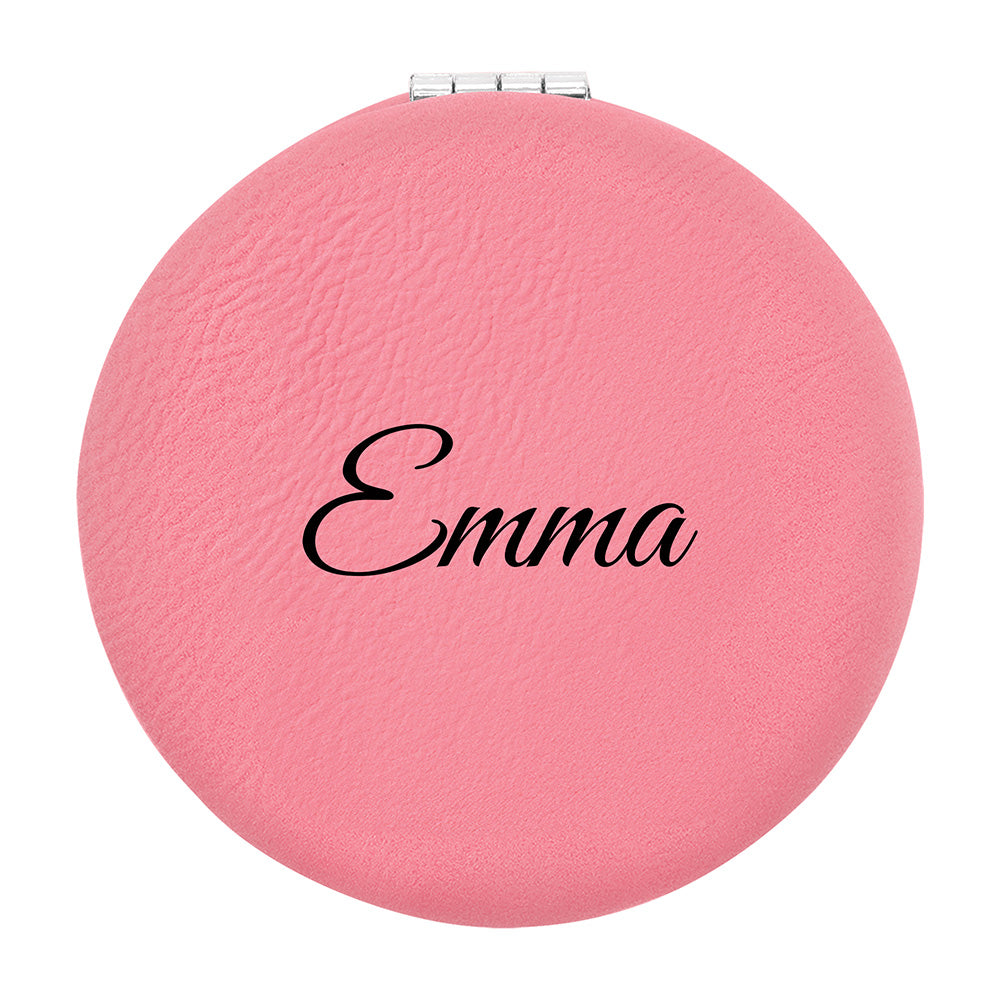 Pink  Vegan Leather Compact Mirror