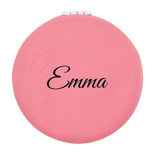 Pink  Vegan Leather Compact Mirror