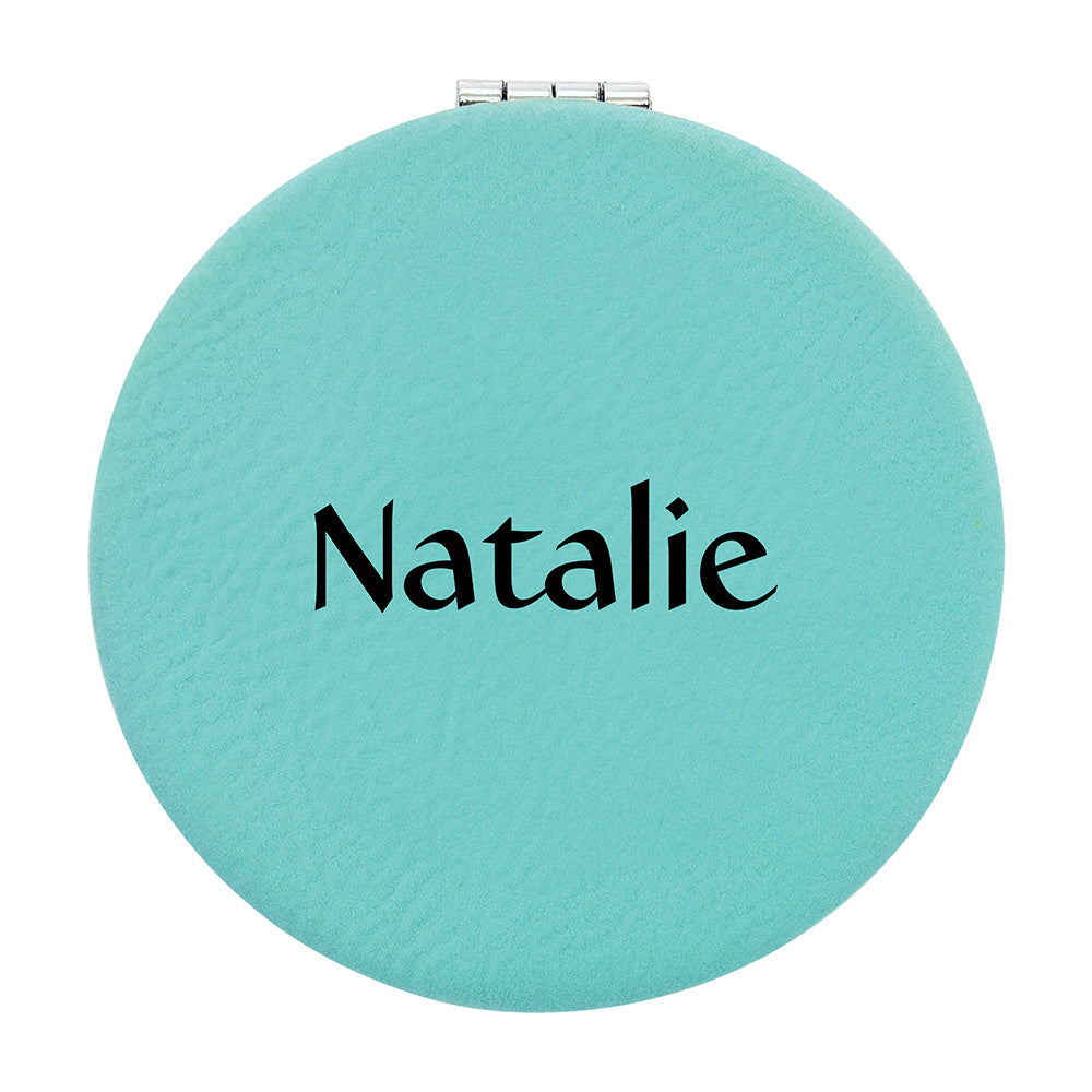 Teal Vegan Leather Compact Mirror